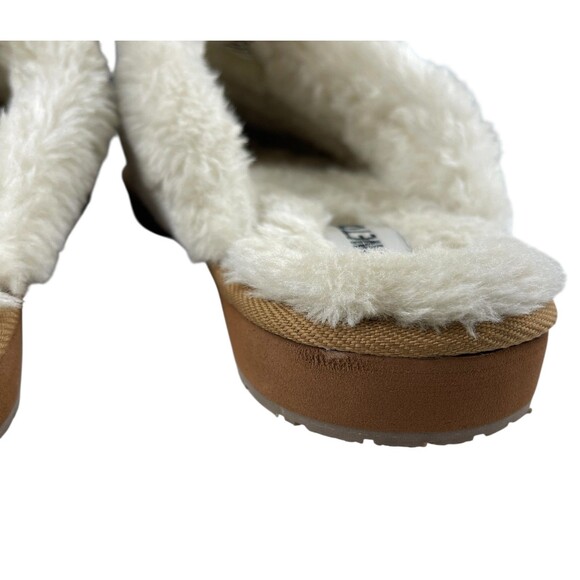 Minnetonka Women’s Mule Slippers 10M Tan Suede Faux Fur Lined Slip-On Comfort - Picture 6 of 11